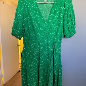 a new day Green Polka Dot Midi Dress